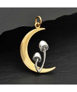   Bronze Moon Charm with Sterling Silver Mushrooms 28x16mm - $424.92 MXN