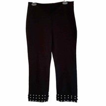 Zara Black Cropped Crepe Pearl Embellished Hem Trousers New - $56.10