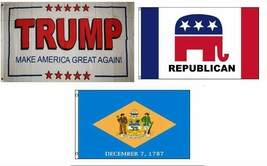 K&#39;s Novelties 3x5 Trump White #2 &amp; Republican &amp; State of Delaware Wholesale Set  - £18.00 GBP