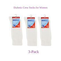 Diabetic Socks for Women (3-Pack) White Comfort Crew Socks for Diabetics... - £13.06 GBP