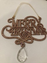 Merry Christmas Pink Glitter Wooden ornament Hanging Decoration 6” W - £8.43 GBP