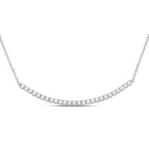 14kt White Gold Womens Round Diamond Curved Bar Necklace 3/4 Cttw - £638.68 GBP