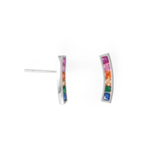2mm Multi-stone Simulated Princess Channel Set Stud Earring 14K White Gold Over - £81.38 GBP