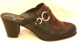 Brighton Leather Mules Heels Shoes Size-10M Brown/Black Leather Made in Brazil - £39.30 GBP