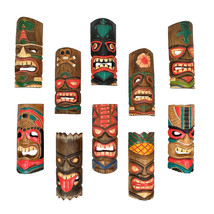 Set of 10 Hand-Carved Tropical Island Style Tiki Masks Decorative Wall Hangings - £85.27 GBP