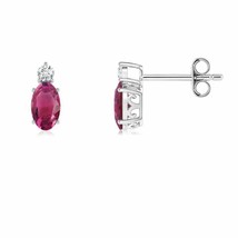 ANGARA 5x3mm Natural Pink Tourmaline Stud Earrings with Diamond in Silver - £154.78 GBP+