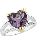 Sterling Silver &amp; 14K Yellow Gold Heart Amethyst Rope Ring - €359,08 EUR