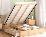 Queen Size Platform Bed With Underneath Storage, Wooden Platform Bed Wit... - $685.99