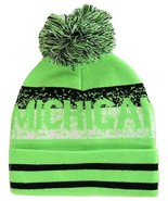 Michigan Pixelated Adult Size Winter Knit Pom Beanie Hat (Green) - £11.94 GBP