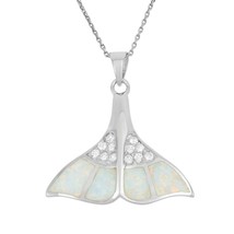 Sterling Silver CZ and White Inlay Opal Whale Tale Pendant - £59.41 GBP