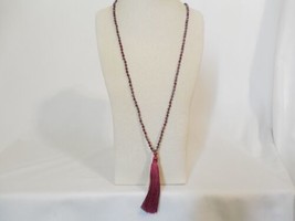 Aqua 28&quot; Burgundy Iridescent Beaded Chain Tassel Pendant Necklace Y514 $30 - £11.53 GBP