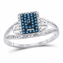 10k White Gold Womens Round Blue Color Enhanced Diamond Cluster Fashion Ring 1/6 - £223.54 GBP