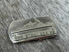 Vintage USS Stout DDG-55 Belt Buckle US Navy Ship Destroyer Veteran Chrome - $39.59
