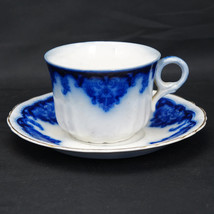 Antique English Flow Blue Teacup and Saucer Johnson Bros Georgia Pattern - £52.58 GBP