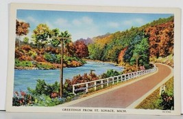 Greetings from St. Ignace Michigan 1930s Autumn Scenic View Road Postcard J14 - £4.70 GBP