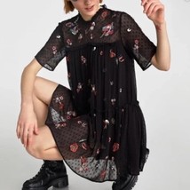 Zara Black Sheer Embroidered Mini Dress Womens Size M Embellished Floral... - $34.99