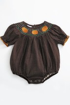 NEW Boutique Pumpkin Smocked Baby Girls Brown Bubble Romper Jumpsuit - £13.58 GBP