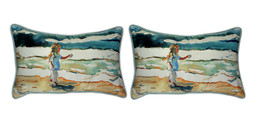 Pair of Betsy Drake Girl at the Beach Large Pillows 15 Inch x 22 Inch - £71.21 GBP