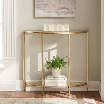 Half-Circle Entryway Console Table Gold Metal Glass Top Bottom Shelf Sofa Table - $306.99