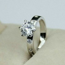 Beautiful Engagement Ring 1.70Ct Round Cut Diamond Solid 14k White Gold Size 6 - £205.44 GBP
