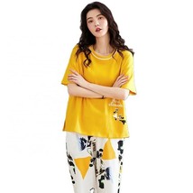 Sleep Wear 100% Soft Cotton Black &amp; Yellow Pajama Set Lounge wear M L XL... - £23.56 GBP