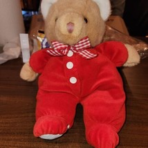 Vintage Eden Red Teddy Bear Plush Stuffed Animal, red checkered bow, PJs w/ feet - $34.45