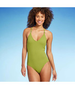 Women&#39;s Wide Ribbed Ring Medium Coverage One Piece Green Swimsuit Kona S... - $17.78