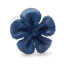 Gorgeous Navy Blue Flower Blossom Genuine Leather &amp; Crystal Adjustable Ring - £5.58 GBP
