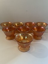 8-Federal Glass Normandie Sherbert Bowls Iridescent Marigold Bouquet &amp; Lattice - $28.50