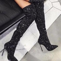 New arrival bling bling black over the knee slim fit long boots glittering cryst - £199.31 GBP