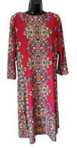 London Style Collection Sheath Dress Sz 14 Red Paisley Mandela Print 3/4 Sleeve - £20.75 GBP