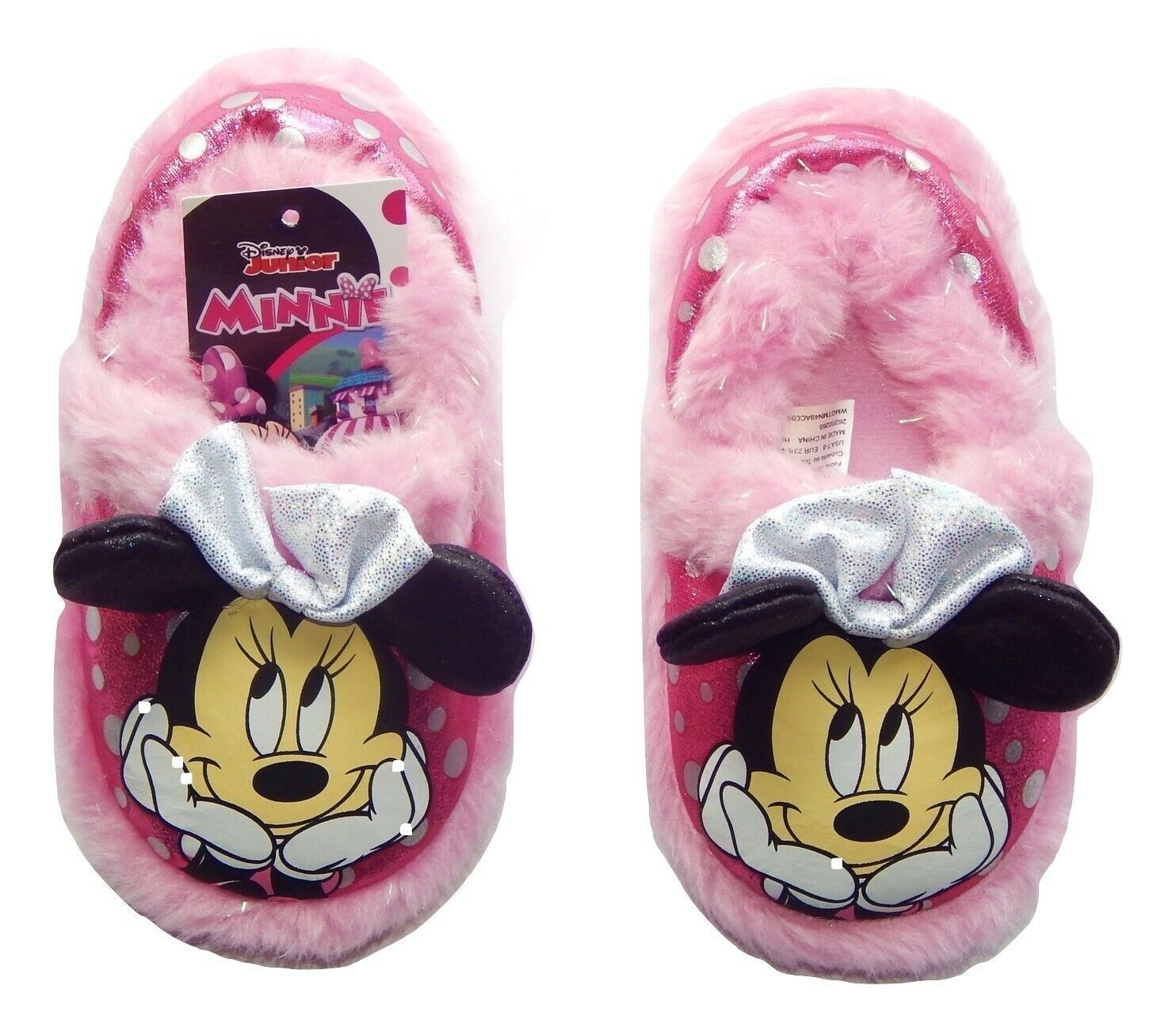 MINNIE MOUSE DISNEY Plush Rubber Bottom Slippers Toddler's Size 7-8 or 9-10 - £12.15 GBP