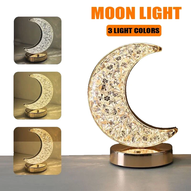 1-3PCS Moon Night Lamp Crystal Desk Lamp 3 Colors Dimming Table Light Touch - $11.06+