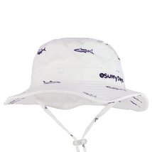 Trendy Apparel Shop Infant Boy&#39;s Swimming Fish Print UPF Sun Bucket Hat - White  - £17.52 GBP
