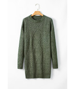 Mist Green Twist Cable Knit Drop Shoulder Loose Fit Sweater Dress - $257.60