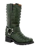 Mens Motorcycle Western Leather Boots Crocodile Print Green Biker Harness Botas - £151.32 GBP