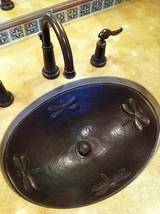 19&quot; Oval Copper Bathroom Drop In Sink with Dragonfly Design -- Drain Inc... - $199.95