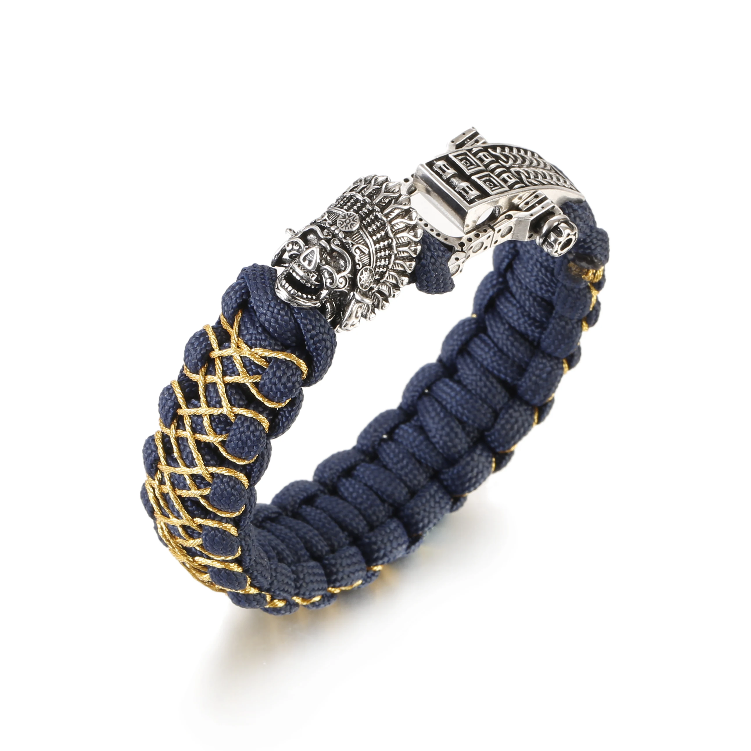 Outdoor Survival Mens Paracord Bracelet Rhinoceros Alloy Braided Bracelet Hiking - £30.58 GBP