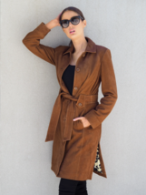 Womens Brown Suede Leather Trench Coat Size S M L XL XXL 3XL Custom Made - £194.09 GBP+