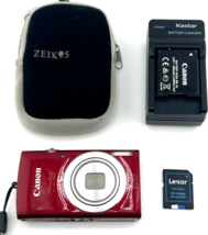 Canon PowerShot ELPH 180 20MP Digital Camera RED 8x Zoom HD Video Bundle MINT - £213.70 GBP