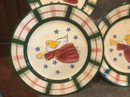 Set of 3 Plaid Border Angel Dinner PLATES HEAVENLY CHRISTMAS 10 1/4&quot; - £15.40 GBP