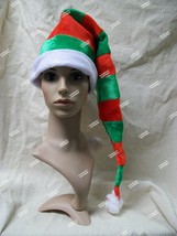 Fun Long Red Green Striped Santa Stocking Hat Candy Cane Christmas Elf Helper - £9.41 GBP