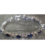 Silver Blue Sapphire Bracelet 8 Ct blue sapphire 4x6 mm Oval Handmade br... - £104.26 GBP