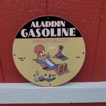 Vintage 1940 Aladdin Gasoline &#39;&#39;Woody Woodpecker&#39;&#39; Porcelain Gas &amp; Oil Sign - £99.91 GBP