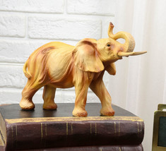 Safari Savannah African Elephant With Trunk Up In Faux Wood Finish Figurine - $18.99