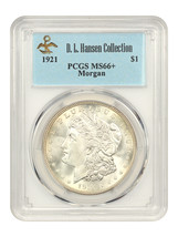 1921 Morgan $1 PCGS MS66+ ex: D.L. Hansen - £2,363.49 GBP