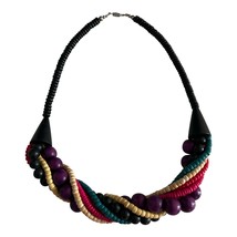 Vintage Multicolor Wooden Bead Statement Necklace – 9.25” Drop – 1980s Boho Retr - €27,44 EUR