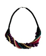 Vintage Multicolor Wooden Bead Statement Necklace – 9.25” Drop – 1980s B... - €27,40 EUR