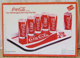 1984 Coca-Cola Brand 7pc. Beverage &amp; Serving Tray Set in Box Item 7110  - £61.79 GBP