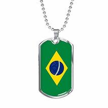 Express Your Love Gifts Brazil Flag Necklace Brazilian Flag Engraved Stainless S - £47.73 GBP